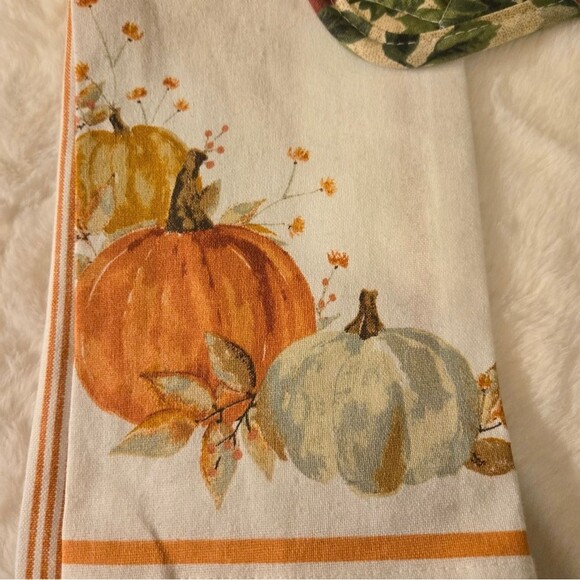 Thanksgiving Fall Harvest Kitchen Linens 2 Dish Towels Oven Mitt Pot Holder NWT - Picture 4 of 10